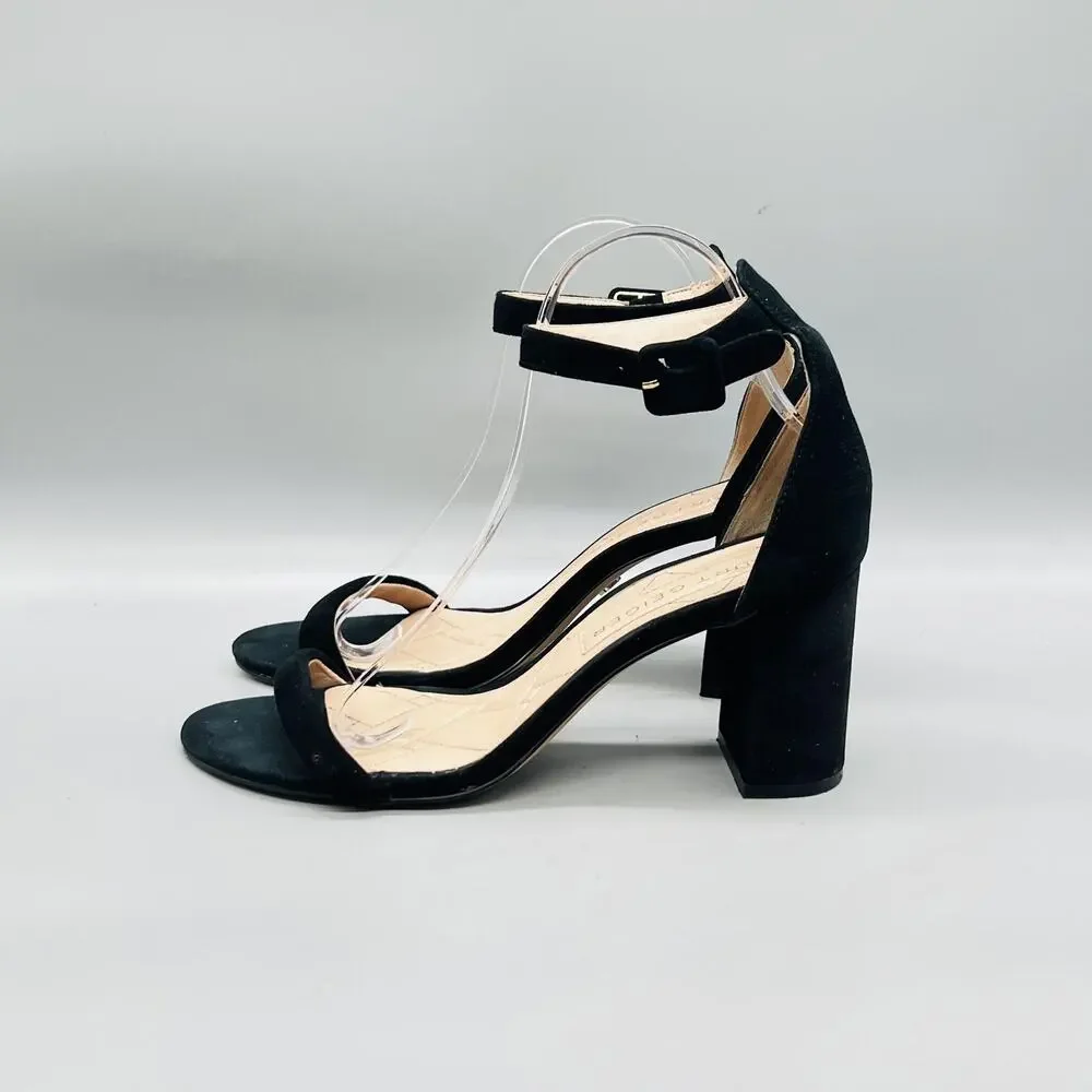 Kurt Geiger Sandals Womens 9 Black Leather Ankle Strap Block Heel Dress Shoes